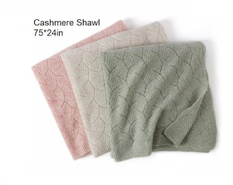 100% Cashmere Knit Wrap Shawl Scarf 190 x 60cm / 75" x 24” Oversize Extra Large Travel Cover 3 Colors