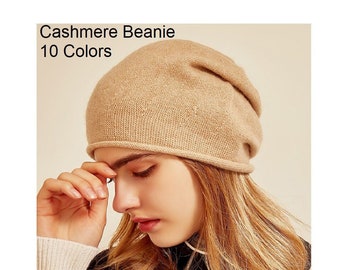 100% Cashmere Beanie 10 Colors Winter Hats Cashmere Knit Women Beanie Hats Made of 26s high-quality Mongolian cashmere