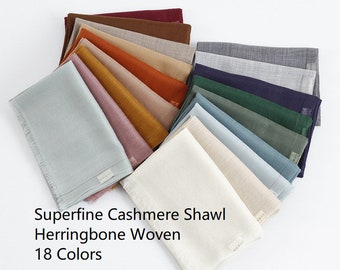 100% Superfine Cashmere 18 Colors Herringbone Woven Shawl Wrap Scarf  190 x 90cm / 75" x 35" Featherlight Pocketable Oversize