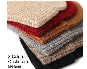 100% Cashmere Beanie 8 Colors Winter Hats Cashmere Knit Men Women Beanie Hats Made of 26s high-quality Mongolian cashmere