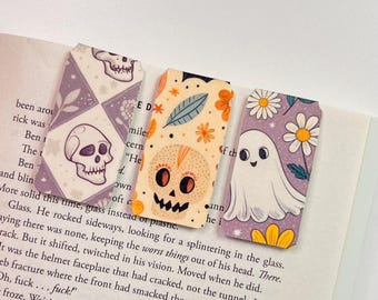 Spooky Halloween Magnetic Bookmark Set of 3 | Durable & Water-Resistant | Ghost, Skull Pumpkin Designs | Bookish Gift