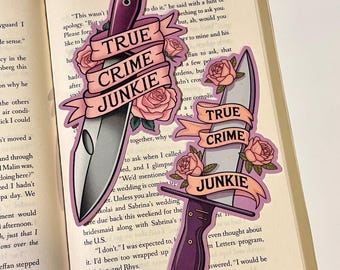 True Crime Junkie Bookmark | Knife and Roses Design | Laminated Bookish Gift |