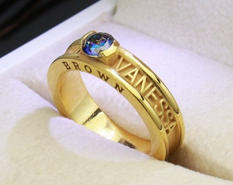 Class Ring for Women , Solitaire Custom Graduation ring with Roman numerals , Girls Class ring