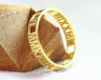 Custom roman numeral ring, 14k Solid gold , Dainty roman numerals ring , Graduation gift for her