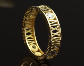 14k Gold graduation ring, Roman numeral college ring 2025, High school class ring, Graduation gift for her