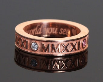 Rose gold Roman Numeral College rings for women , Graduation gift for her