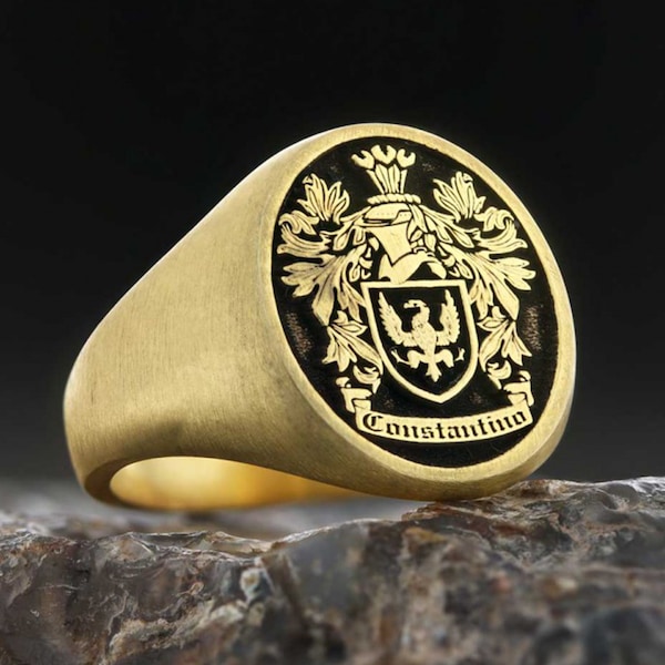 Personalized Custom Family Crest Signet Statement Silver Ring for Men Anniversary Gift fathers day gift