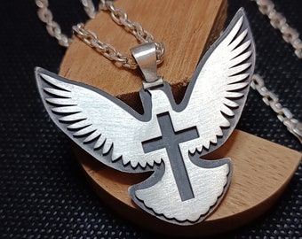 Dove necklace, Silver Symbol of the Holy Spirit , Protestant pendant, Religious Gift