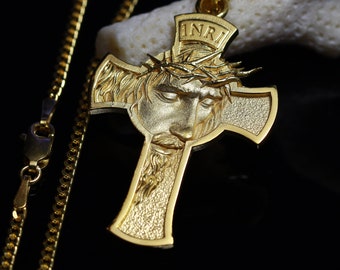 Jesus Christ pendant , Crucifix Mens Necklace,  Christian jewelry , Religious Gift