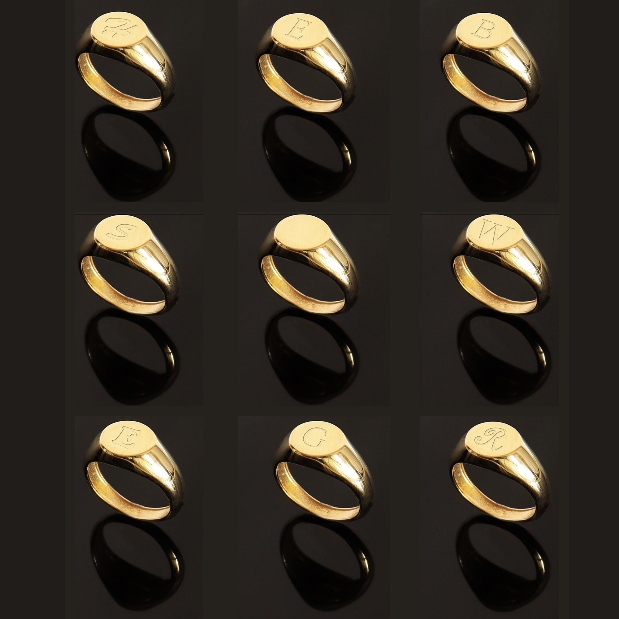Anello Sigillo Personalizzato In Oro Giallo 9 Carati – Incisione Due Iniziali, Limani London