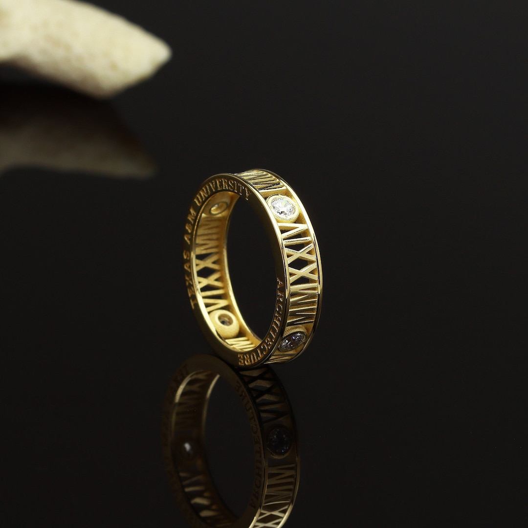 14k Gold Graduation Ring: Roman Numeral Class Ring, Personalized Gift ...