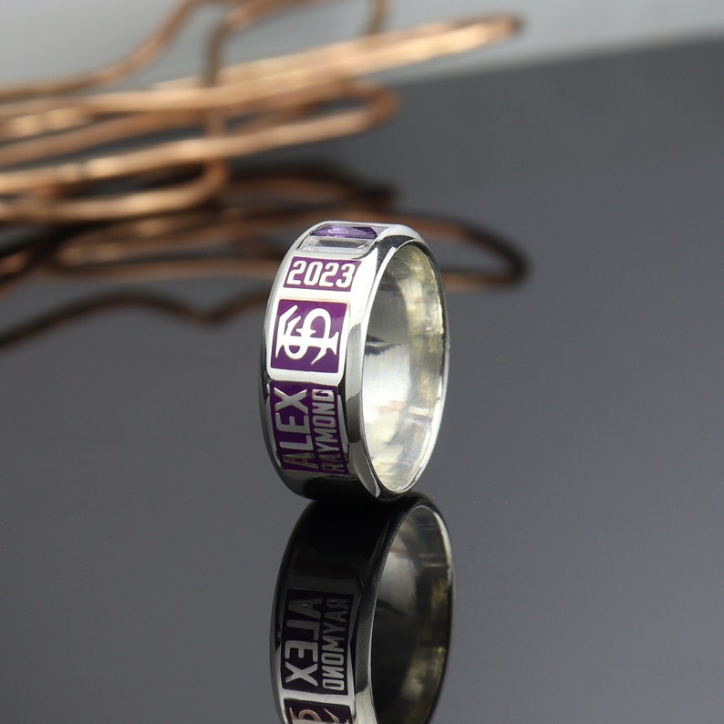 Class band ring for women , high school class rings , color enamel graduation ring 2024 , Her graduation gift. Purple