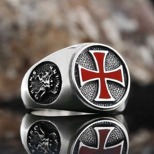 Templar Cross Ring ⋆ Red Cross Enamel Masonic Ring ⋆ Silver Cross Ring For Men ⋆ Masonic Jewelry