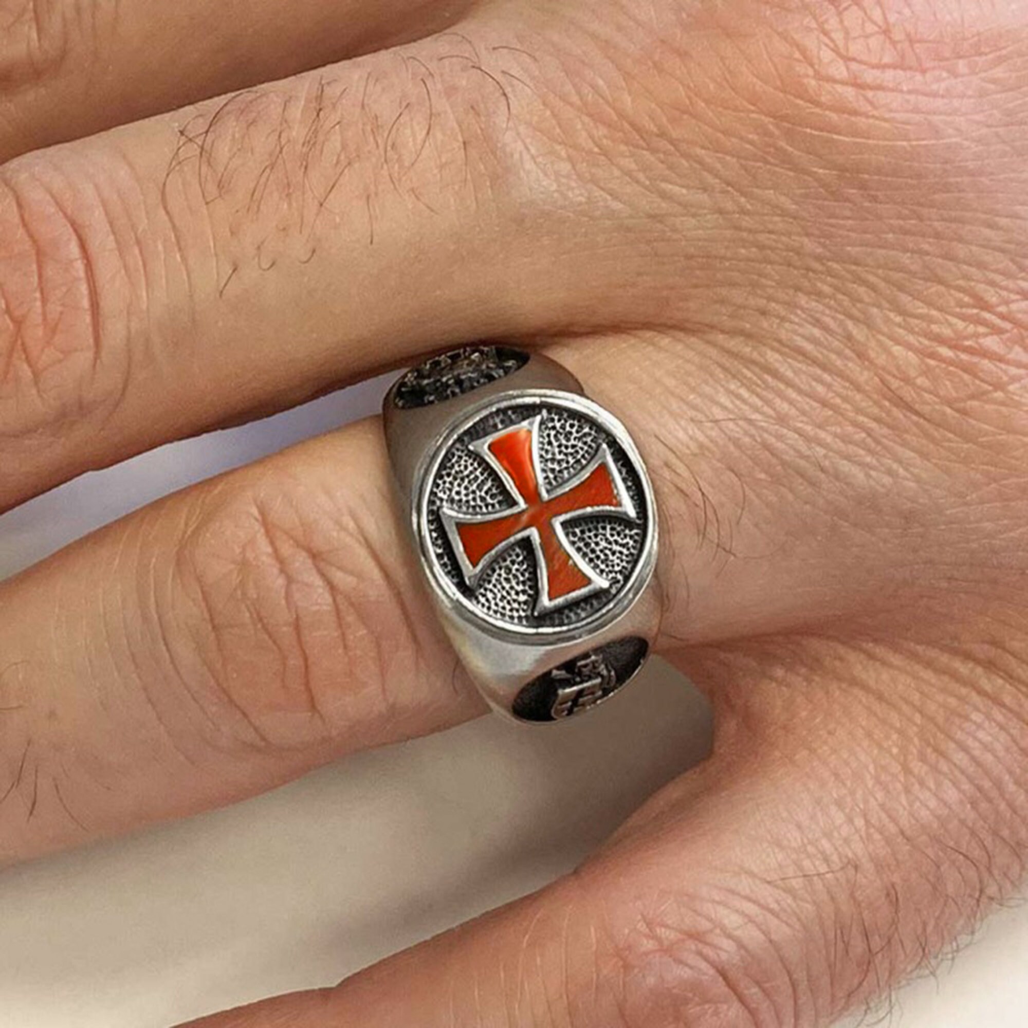 Templar Cross Ring ⋆ Red Cross Enamel Masonic Ring ⋆ Silver 
