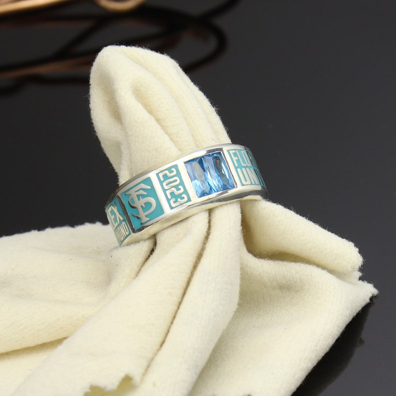 Class band ring for women , high school class rings , color enamel graduation ring 2024 , Her graduation gift. Turquoise