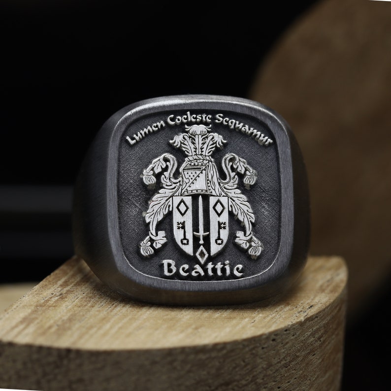 Family Crest Ring , Personalized Coat of Arms ring , Black heraldic ring , Gift for men , Large signet ring image 8