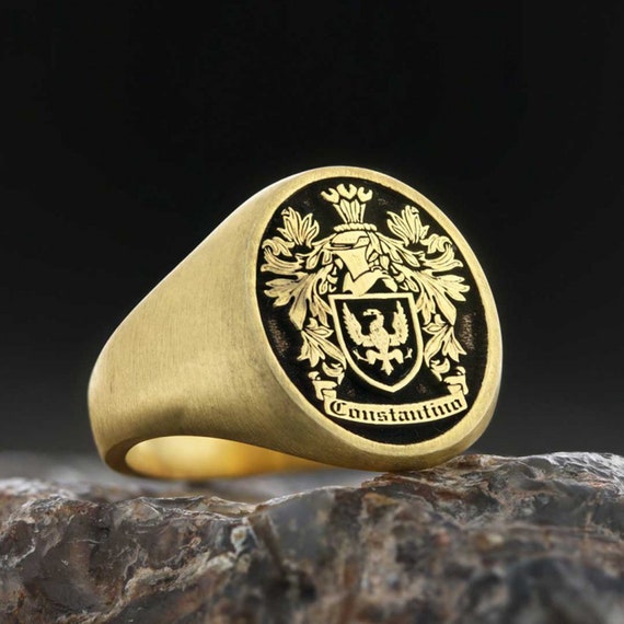 Personalized Round Stone Father's Family Oval Top Signet Ring Personalized Round Stone Father's Family Oval Top Signet Ring