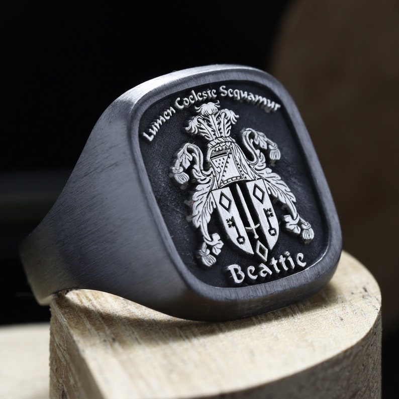Family Crest Ring , Personalized Coat of Arms ring , Black heraldic ring , Gift for men , Large signet ring image 7