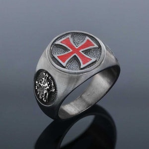 Templar Cross Ring Red Cross Enamel Masonic Ring Silver - Etsy