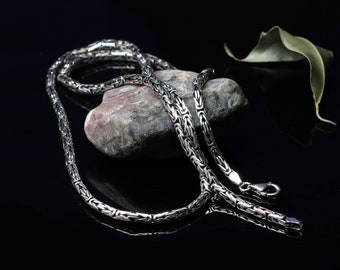Sterling Silver Byzantine Chain Necklace: Handmade Bali King Chain