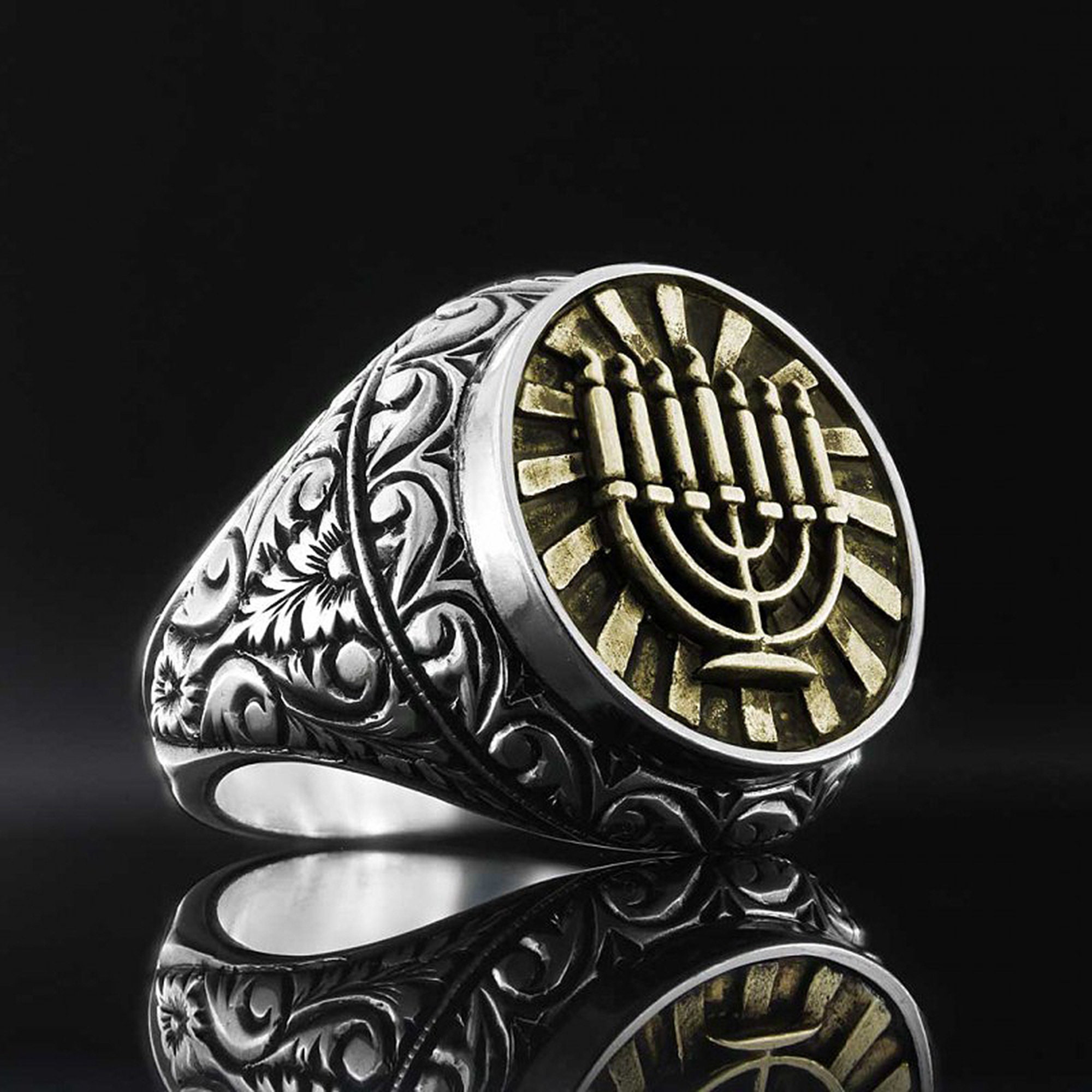 Jewish Menorah Ring Sterling Silver Judaica Jewelry Celtic Etsy