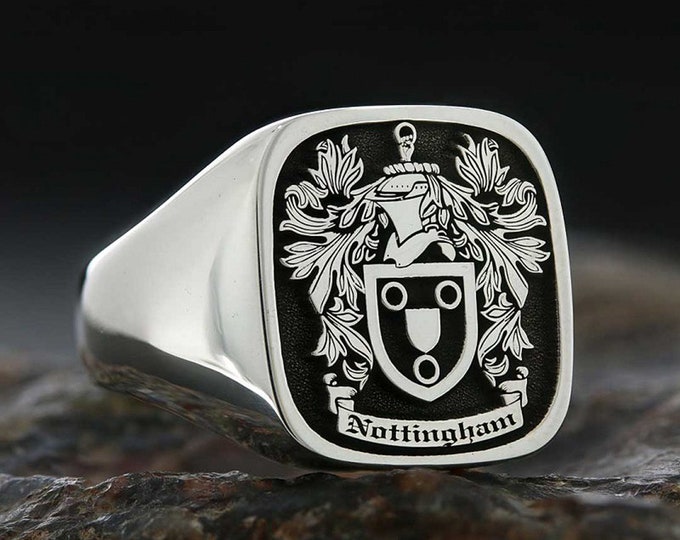 Family Crest Signet Rings • Family Name Sign Engraved Ring • Personalized Jewelry • Custom Signet Ring Men