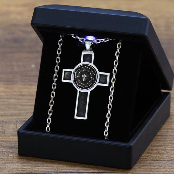 Lutheran Rose on Christian Cross Necklace, Luther Rose Cross Lutheran Rose on Christian Cross Necklace, Luther Rose Cross