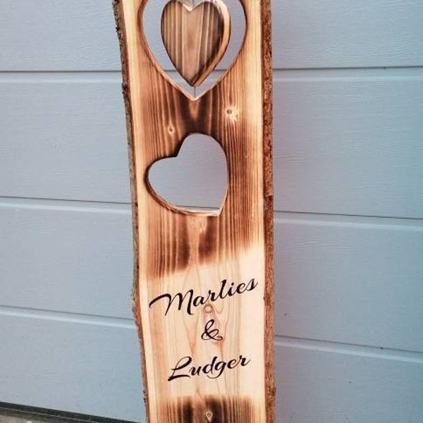 Holzstele HERZ Holzaufsteller Stele personalisiert Familienname Spruch Hochzeit Geschenk Herz Wunschbeschriftung Valentinstag