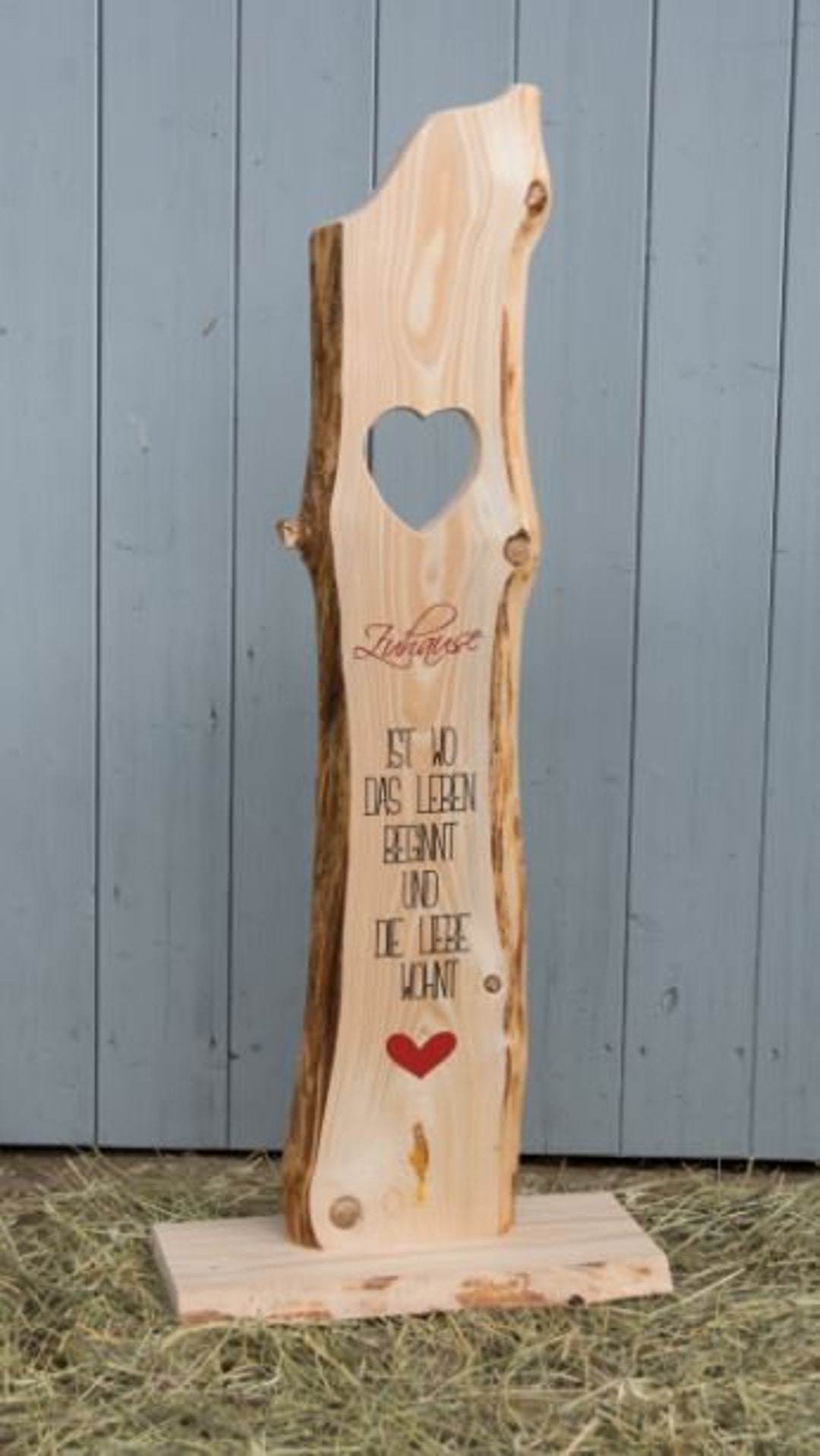 Holzstele ZUHAUSE Stele Herz Holzaufsteller Wunschbeschriftung