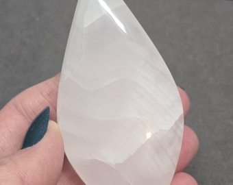 Mangano Calcite Crystal Teardrop Freeform Carving, Freeform, Mangano Calcite, UV-reactive, Crystal Energy, Crystal Carving, Chakra, Crystal