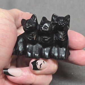 Obsidian Crystal Cat Trio Carving, Cat, Crystal Cat, Manifestation, Chakra, Metaphysical, Crystal Carving, Crystal Energy, Fast Shipping