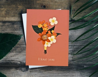 Floral Romantic Card, Vintage Vibes Anniversary Card, I Love You Card, Botanical Greeting Card for Girlfriend Wife