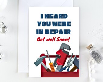 Get Well Soon Card For Men - Funny Get Well Note Card - Toolbox Greeting Card