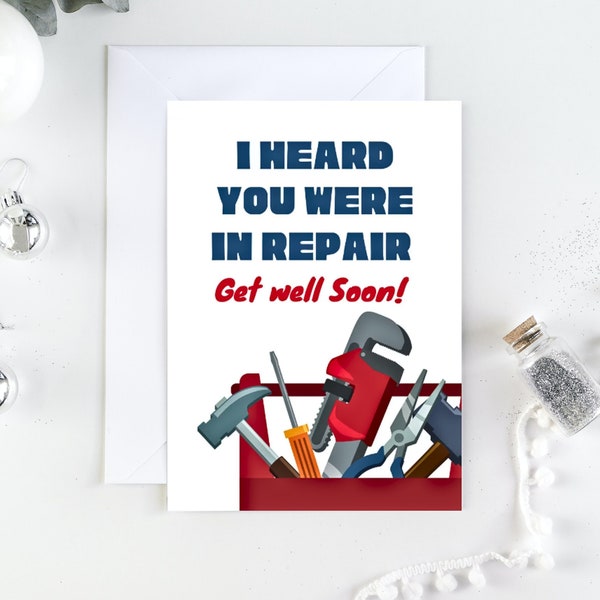 Get Well Soon Card For Men - Funny Get Well Note Card - Toolbox Greeting Card