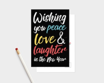 Postcard Set: Happy New Year Wishing Peace, Love Laughter , Set of 5 or 10 or 20 or 100 Note Cards