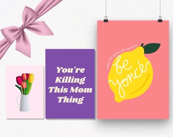 Mom Appreciation Gift Set - Set Of Wall Print, Greeting Card And Postcard - Birthday Gift From Daughter