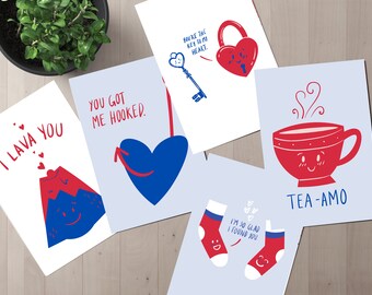Pack Of 5 or 10 Valentines Day Cards - Funny Valentine Postcard Bundle - I Lava You