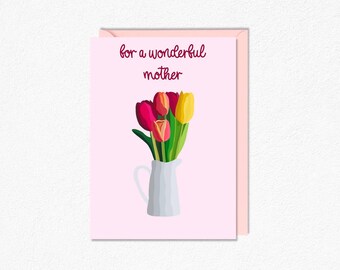 Tulip Bouquet Card - Mother Birthday Card - Personalized Message Card