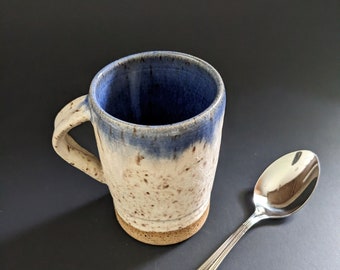 Espresso Mug, Handmade Pottery Mug, Small White and Blue Ceramic Mug, Stoneware Speckled Mug, Farmhouse Style Mug