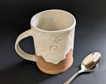 Handmade White Speckled Pottery Mug: Farmhouse Latte Mug (14 oz)