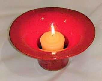 Handmade Speckled Red Ceramic Candle Holder Vase