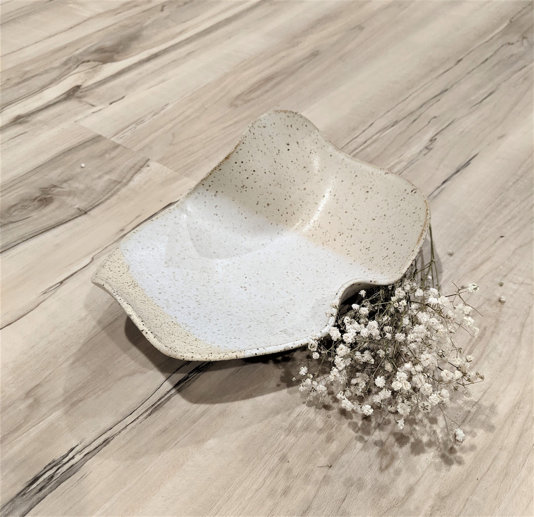 Ceramic Shallow Bowl, Stoneware Handmade Bowl, Speckled Bowl, Serving