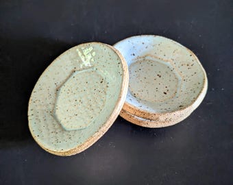 Handmade Speckled Light Blue Ceramic Mini Tray: Ring Holder
