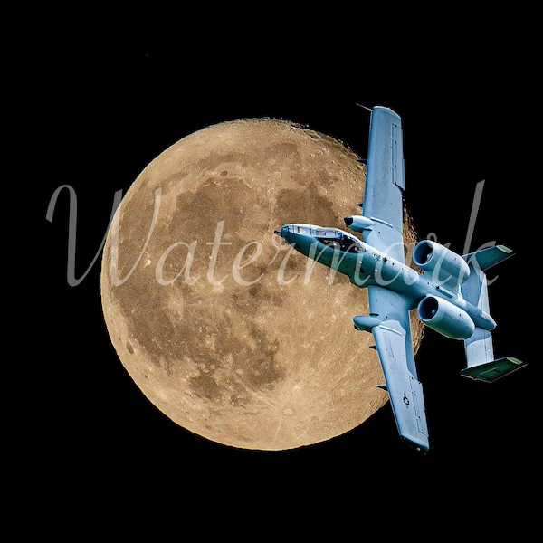 A10 flying passed the moon! (Digital print)