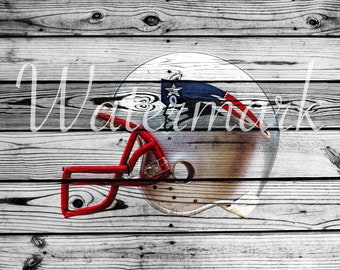 Two New England Patriots helmets. (Digital print)