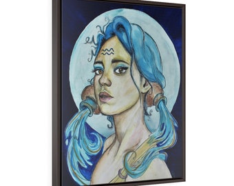 Aquarius-Fine Art Print/Vertical Framed Premium Gallery Wrap Canvas by Rachel Tucker-Zodiac Goddess Series/Bedroom Office Wall Art print