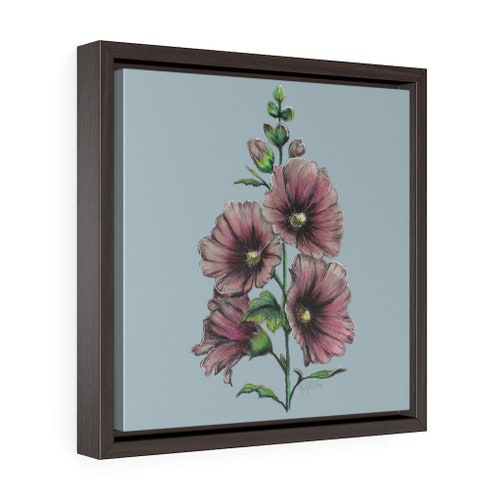 Hollyhocks-Fine Art Print/ Square Framed Premium Gallery Wrap Canvas by Rachel Tucker/Bedroom Office Wall Art print/ Floral shops Art Print Canvas
