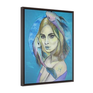 Pisces -Fine Art Print/Vertical Framed Premium Gallery Wrap Canvas by Rachel Tucker-Zodiac Goddess Series/Bedroom Office Wall Art print