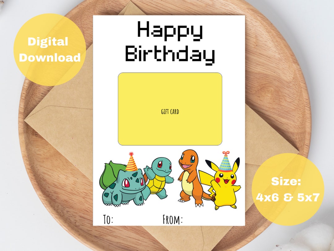 Printable Pokemon Birthday Gift Card Holder Happy Birthday - Etsy