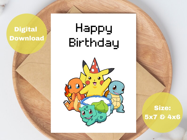 Printable Pokemon Birthday Card Happy Birthday Pokemon Themed - Etsy